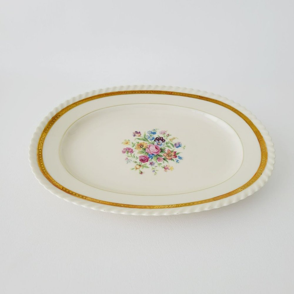 Krautheim Oval Platter 11 7/8" La Marquise Selb Bavaria Gold Trim Floral Center